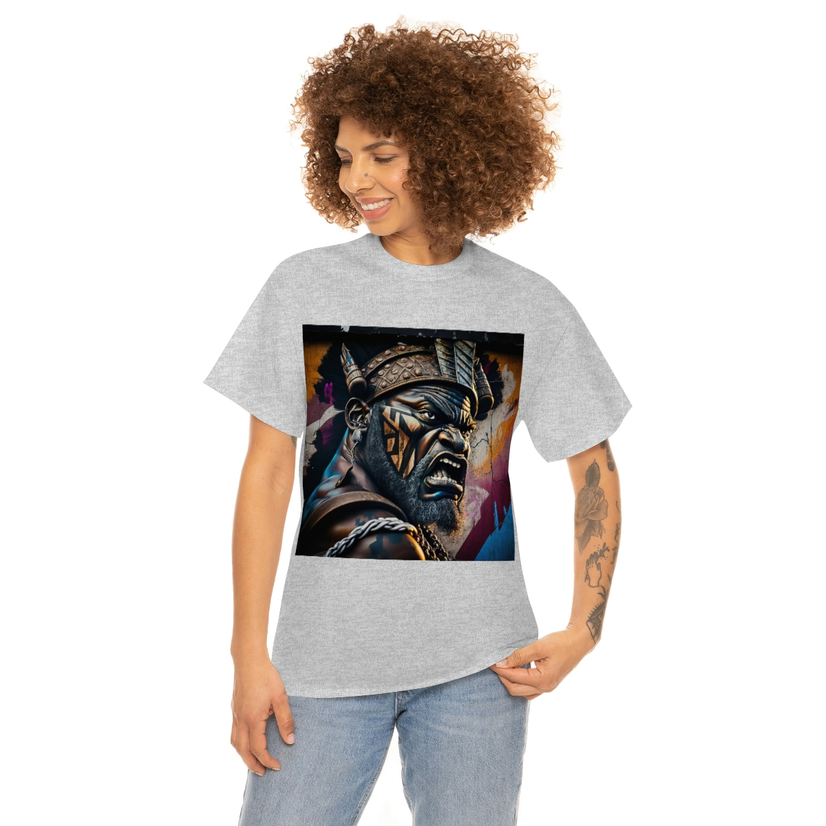 12070-1.jpg Black man warrior tshirt Cotton BLM crewneck t-shirt Mens flowers short sleeve jersey Masculine armor top