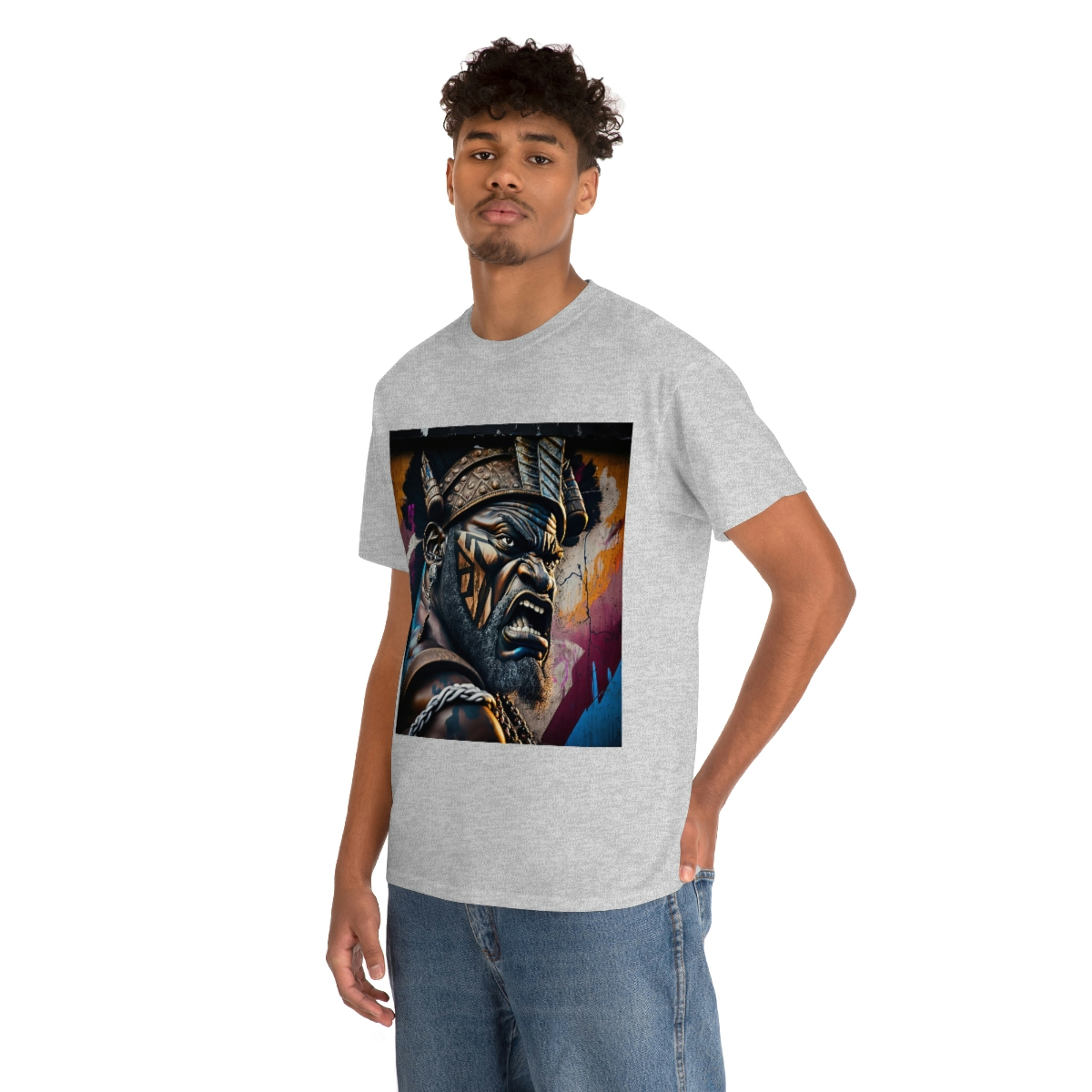 12070-4.jpg Black man warrior tshirt Cotton BLM crewneck t-shirt Mens flowers short sleeve jersey Masculine armor top