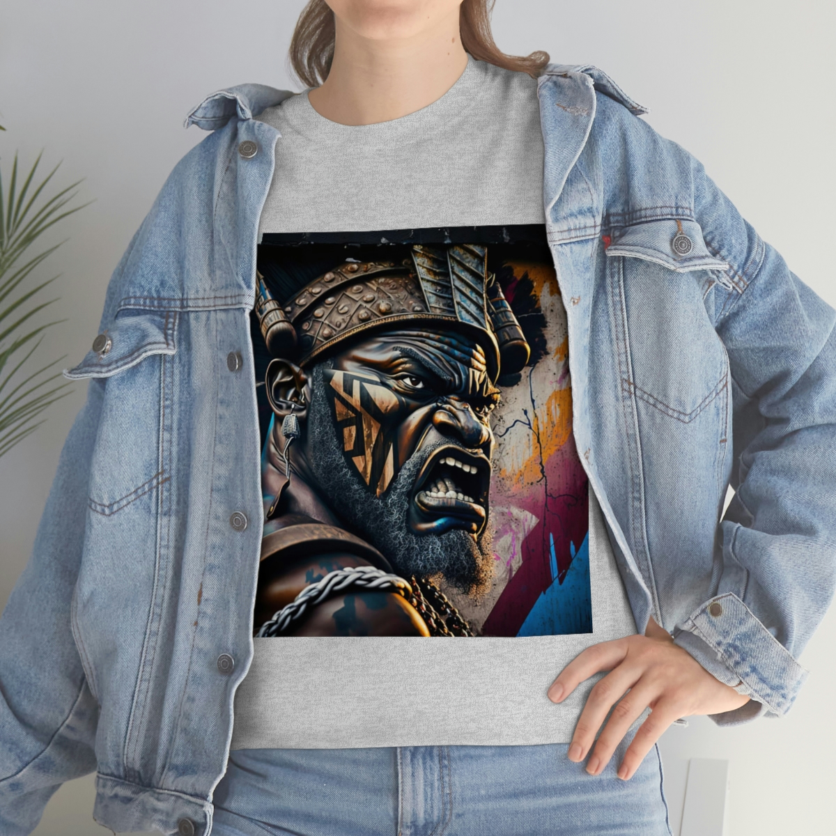 12070-5.jpg Black man warrior tshirt Cotton BLM crewneck t-shirt Mens flowers short sleeve jersey Masculine armor top