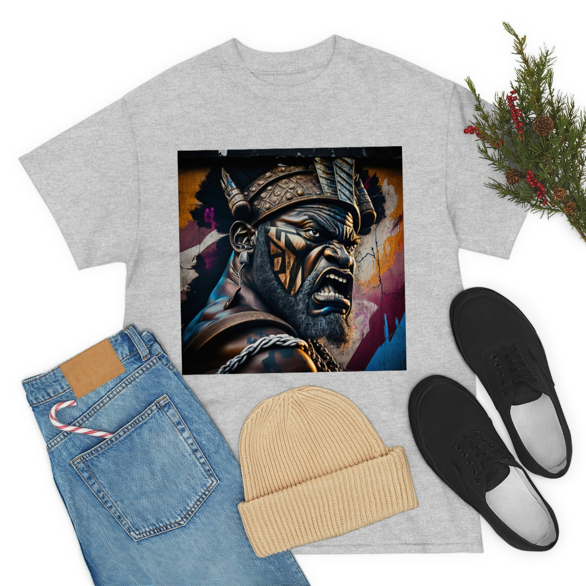 12070-6.jpg Black man warrior tshirt Cotton BLM crewneck t-shirt Mens flowers short sleeve jersey Masculine armor top