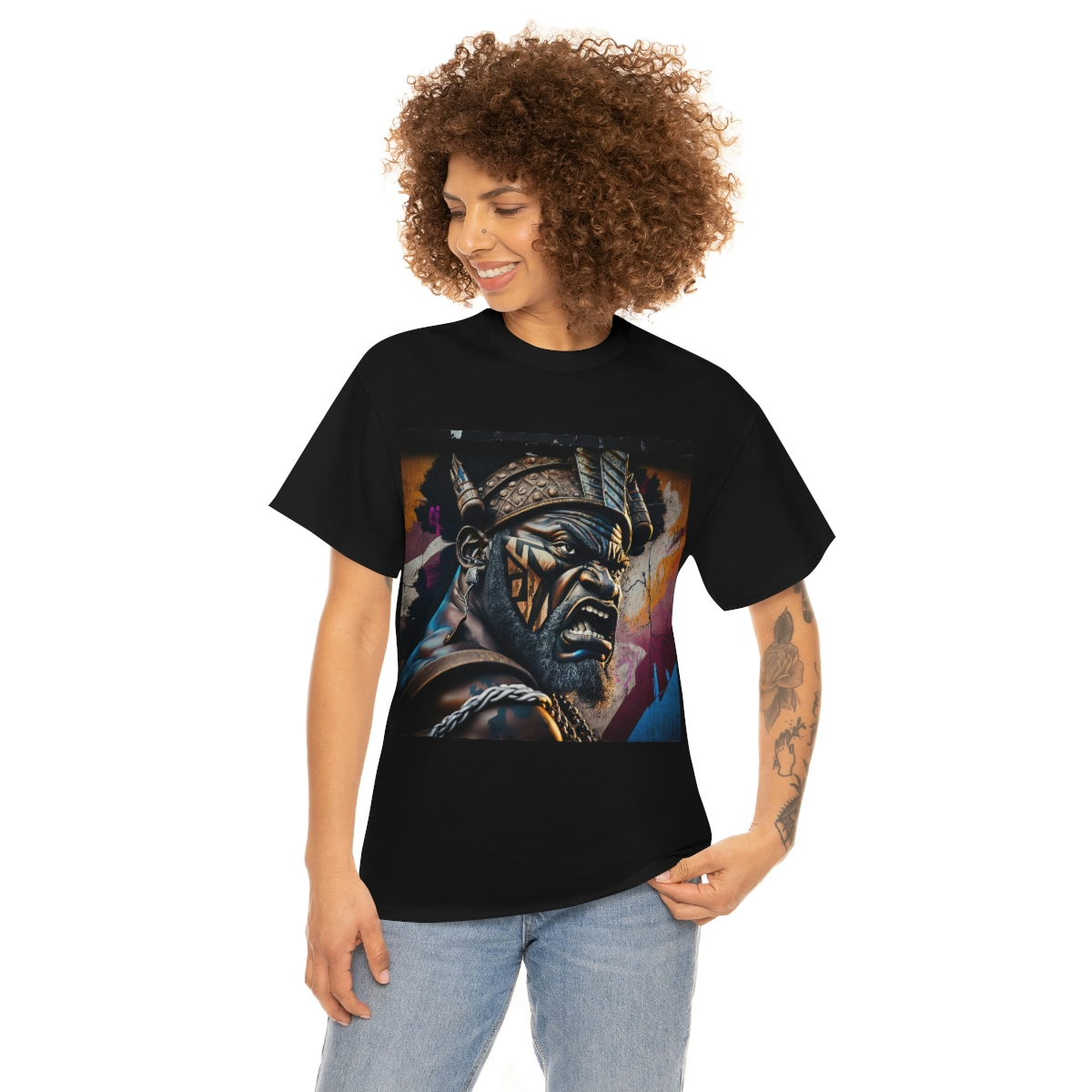 12124-1.jpg Black man warrior tshirt Cotton BLM crewneck t-shirt Mens flowers short sleeve jersey Masculine armor top