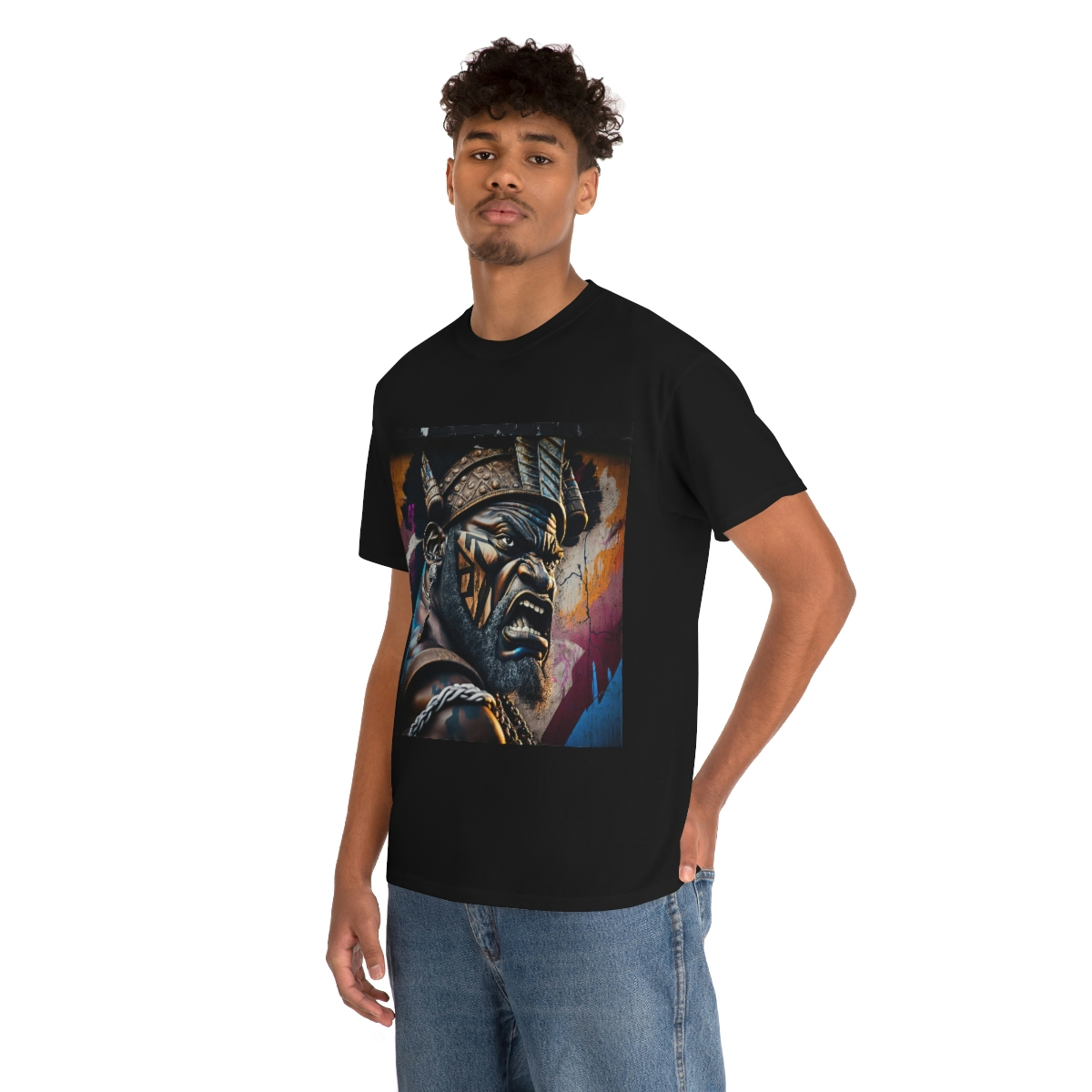 12124-4.jpg Black man warrior tshirt Cotton BLM crewneck t-shirt Mens flowers short sleeve jersey Masculine armor top