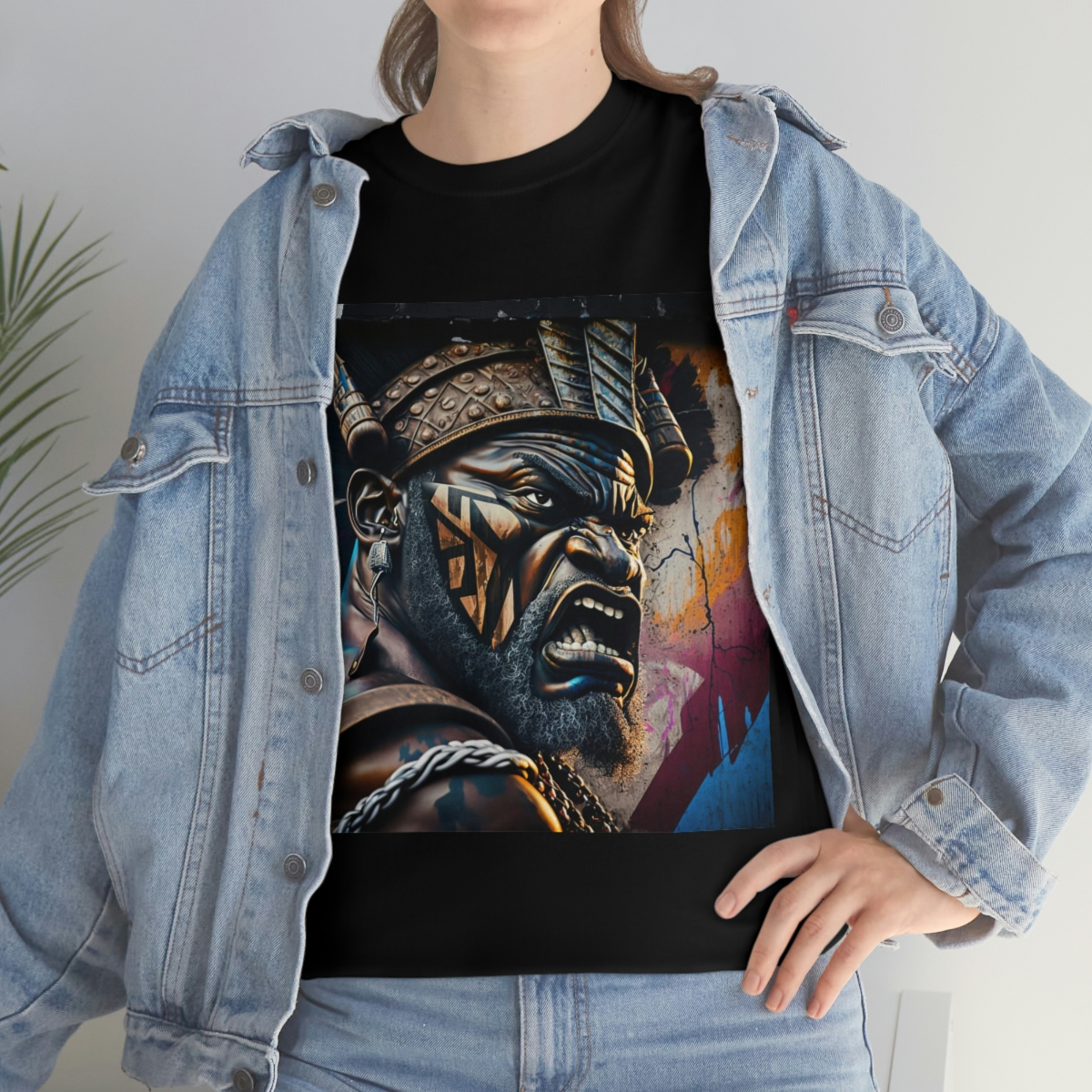12124-5.jpg Black man warrior tshirt Cotton BLM crewneck t-shirt Mens flowers short sleeve jersey Masculine armor top