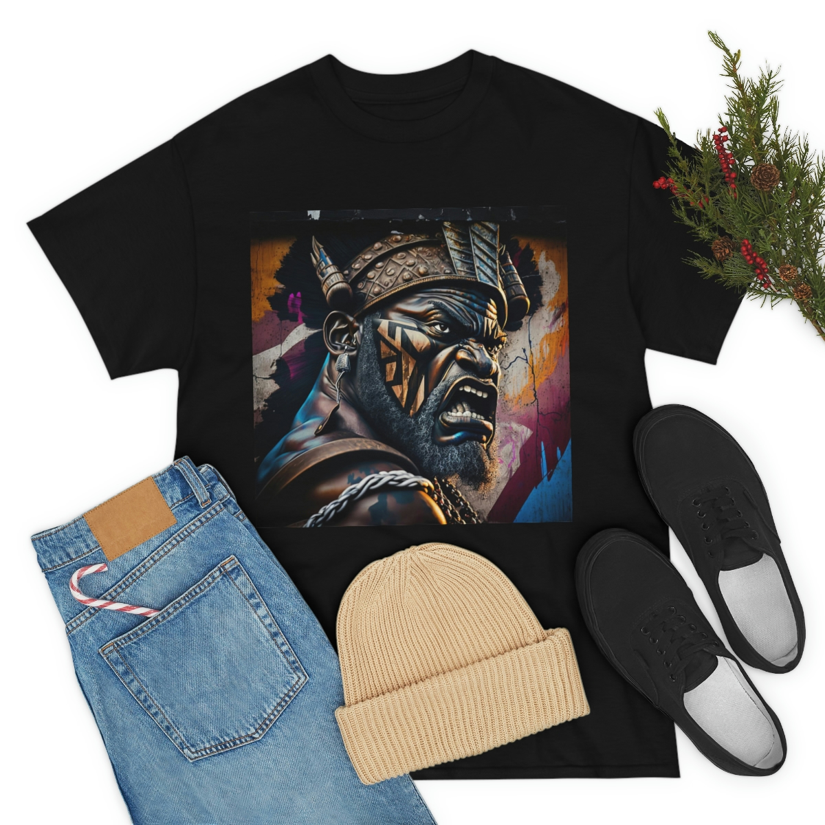 12124-6.jpg Black man warrior tshirt Cotton BLM crewneck t-shirt Mens flowers short sleeve jersey Masculine armor top
