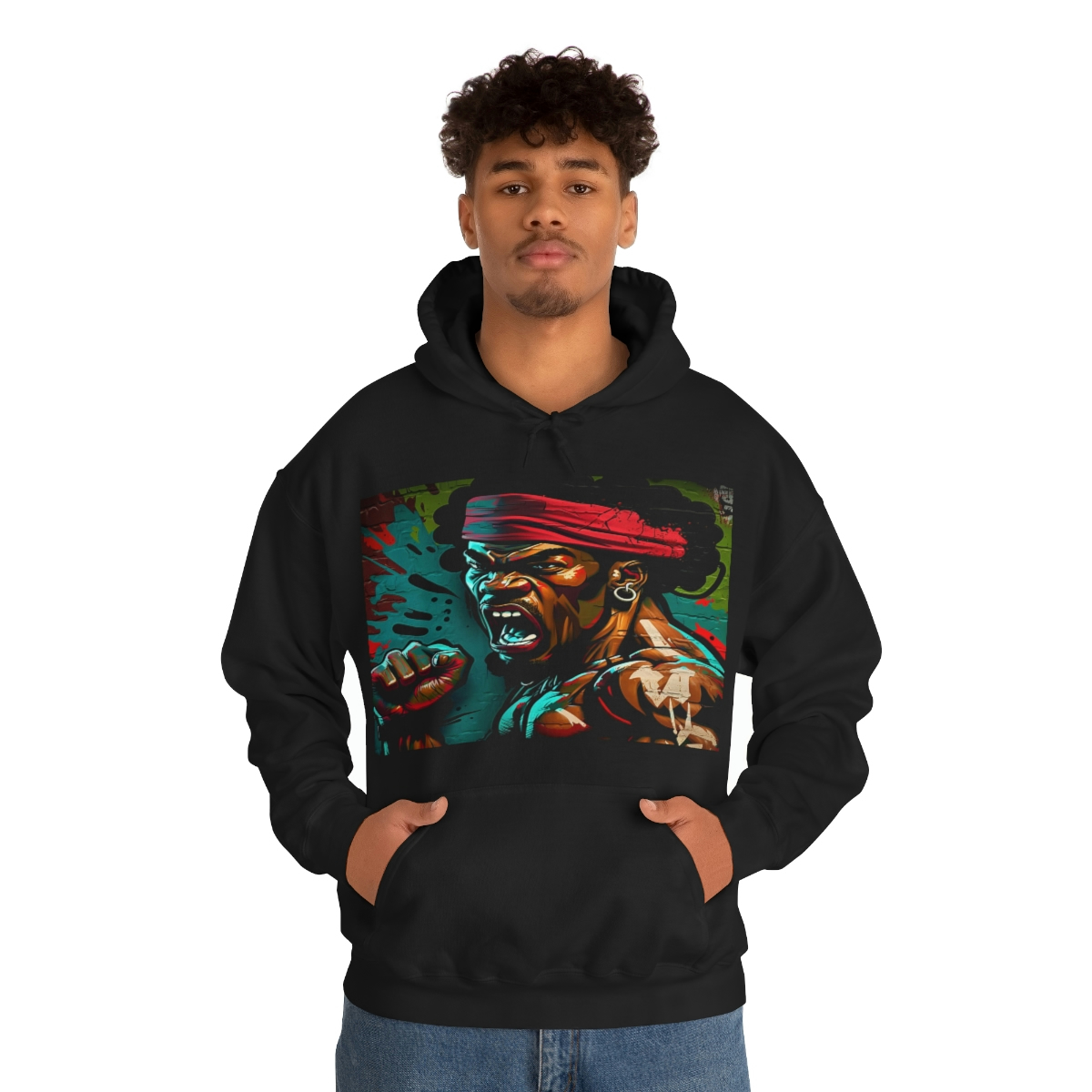 32920-2.jpg Black man warrior hoodie Cotton BLM sweatshirt Mens flowers long sleeve top Martial Arts drawstring